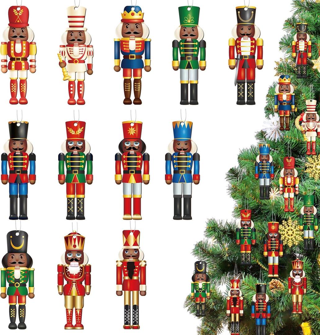 Woanger 36 Pcs Christmas Nutcrackers Ornaments African American Hanging Christmas Tree Decorations King and Soldier Nutcracker Black Figures Nutcracker Ornaments for Xmas Tree