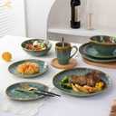 Henten Home Ceramic Dessert Plates, 8.5 Inch Salad Plate Set of 4, Porcelain Snack Serving Dishes for Cake, Kitchen, Microwave & Dishwasher Safe, Reactive Glaze (Green)