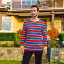 Adult Men's Cosplay Costume Streetwear Collection Long Sleeve Striped T-Shirt for Halloween (Red, L)