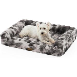 Faux Fur Orthopedic Dog Bed, Dog Bed for Large Size, Supportive Foam Pet Sofa with Waterproof Lining Cover, Washable U-Shaped Pet Couch with Anti-Slip Bottom, Tie-dye Grey L 36x27x6.5 inch