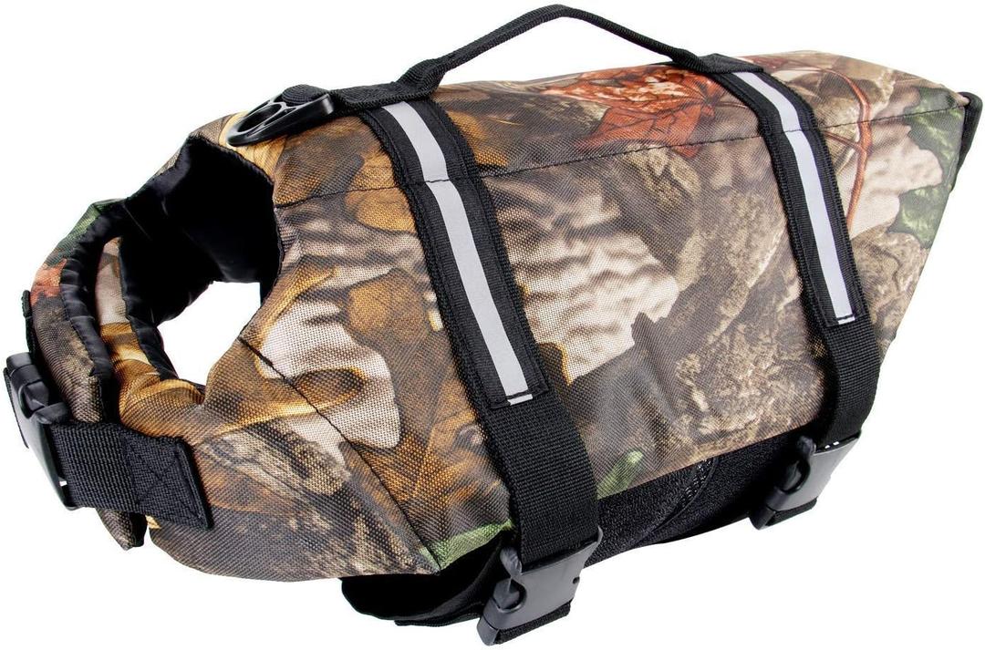 Camo Pet Life Preserver Jacket,Camouflage Dog Life Vest with Adjustable Buckles,Dog Safety Life Coat for Swimming, Boating, Hunting | Large