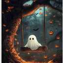 FOTRIC Halloween Wall Art Ghost and Cat Wall Art Ghost Pictures Canvas Prints Vintage Halloween Black Cat Wall Decor Spooky Pumpkin Art Gothic Bathroom Aesthetic Decor Canvas Roll 20x30 inch