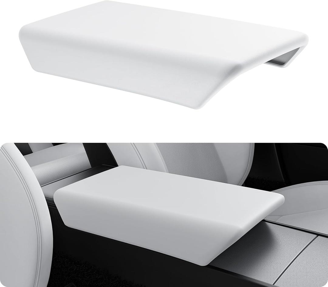 BASENOR Center Console Armrest Cover for 2025 2026 Tesla Model Y Juniper/Model 3 Highland [Non-Slip] [No Logo] Arm Rest Protector Accessories TPU White (Standard/Premium/Performance)