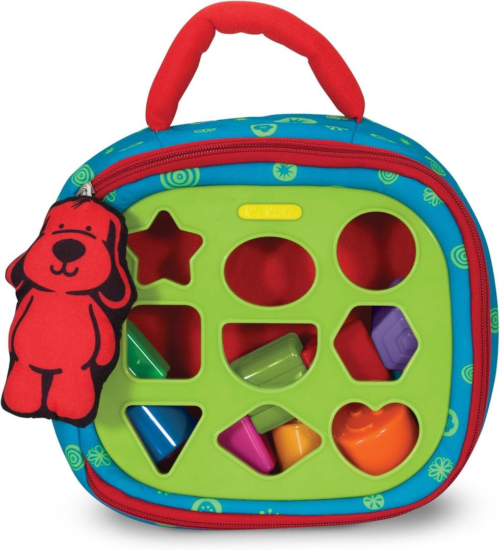 Melissa & Doug K's Kids Take-Along Shape Sorter Baby Toy with 2-Sided Activity Bag and 9 Textured Shape Blocks Sensory Toys, Travel Shape Sorter Toys for Toddlers and Infants