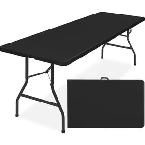 Simpli-Magic 8ft Portable Plastic Folding Table Indoor & Outdoor Heavy-Duty Foldable Utility Table w/Handle for Party & Camping (Black)