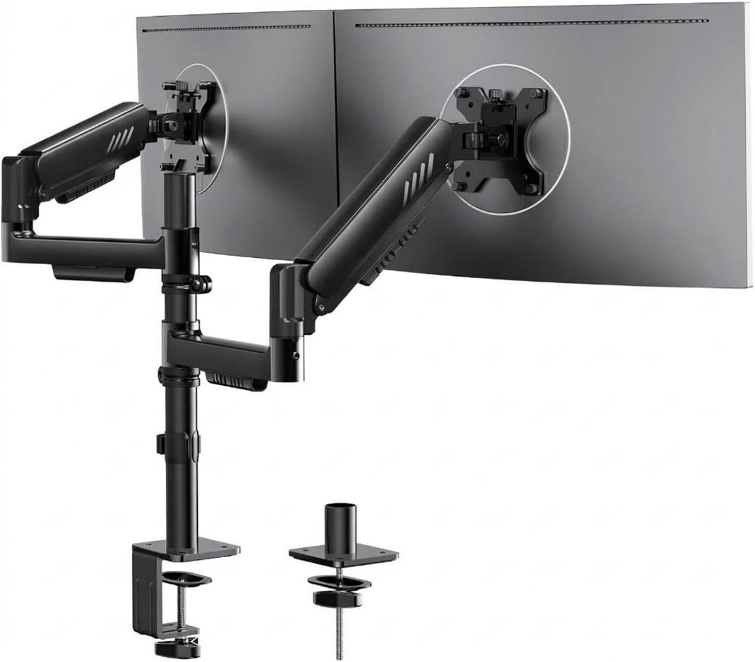 ErGear Vertical Dual Monitor Stand, Stacked Monitor Mount for 13-32 Screens, Up to 19.8 lbs per Arm, Enhanced Stability with Integrated C-Clamp, Upgraded Cable Management, VESA 75x75/100x100mm, Black