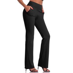 DAYOUNG Women's Yoga Dress Pants with Pockets Tummy Control Work High Waisted Bootcut Stretchy Slacks Y87A-Black-L