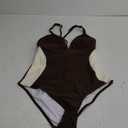 SUUKSESS Women Slimming Tummy Control One Piece Swimsuit Sexy Bathing Suit (Large, Beige Brown)