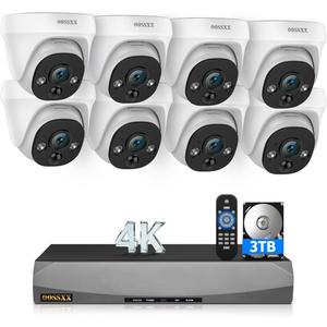 4K Wired Dome PoE IP Cameras for Home Security Outdoor, Installed 3TB HDD Surveillance Video Indoor,130° Wide Angle, 2-Way Audio, AI Human/PIR Detection, 8Cams-3TB HDD