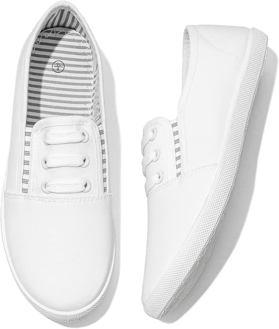 Women's Canvas Slip On Sneakers - Casual Walking Shoes, Non Slip Work Shoes (8, White)