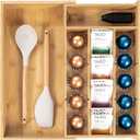 KitchenEdge Tea Bag and Coffee Pod Kitchen Drawer Organizer, Expandable 9.7 to 17 Inches, 10 Accessory Compartments with Adjustable Wall Inserts, Non-Slip Rubber Feet, 100% Sustainable Bamboo Wood