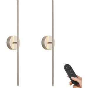 KARTOOSH Battery Operated Wall Sconces with Remote Control, Dimmable Wall Sconces Set of Two, 350Rotate, 3000K LED Nickel Wireless Wall Light for Living Room,Bedroom, Hallway, 28.3 Inch (2 Pack)