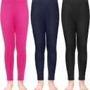 TODDOR 3 Pack Girls Winter Fleece Lined Leggings Stretchy Solid Velvet Pants Warm and Soft Tights for Kids (10-12 Years, Black, Navy, Hot Pink)