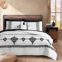 MaiRêve Embroidery Comforter Set King Size 7 Pieces, Boho Farmhouse Western Bedding All Season Bed in A Bag, White Black King Comforter Set with Sheets, Pillowcases & Shams