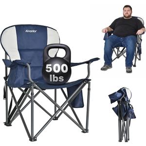 Alvantor Heavy Duty Folding Camping Chair, 500 LBS Oversized Outdoor Chair with Padded 600D Nylon Seat, Insulated Cooler Pocket, Portable for Hiking, Sports, Backyard, Upgraded 500LBS