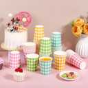 120pcs 9oz Summer Colored Paper Cups Gingham Party Paper Drinking Cups,4 Colors Disposable Plaid Paper Cups Pink Blue Yellow Green Plaid Cups for Wedding Birthday Decoration Baby Shower Picnic