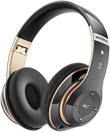 Falebare Bluetooth Headphones Over Ear, 6S Wireless Headphones Wired with 6 EQ Modes, 40 Hours Playtime Foldable HiFi Stereo Headset with Microphone, FM/ TF for Cellphone/ PC/ Work (Black & Gold)