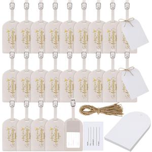 Amylove Bulk Luggage Tags Wedding Favors Adventure Begins Luggage Tags for Guests Travel Tag for Suitcase Bridal Gift 24 Pack (Beige)