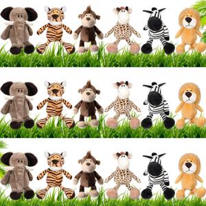 18 Pcs Safari Stuffed Animal, Plush Jungle Animal Toys for Girls Boys, 11.8'' Giraffe Lion Zebra 9.8'' Tiger Monkey 9'' Elephant for Adopt a Pet Party Favor Birthday Gifts Class Award