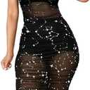 Lrady Women's Sexy Mesh Dress Short Sleeve Bodycon Party Club Night Dress 3 Piece Set Outfits with Cami Shorts XL