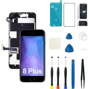 For iPhone 8 Plus Screen Replacement Kit A1864 A1897 A1898 with Ear Speaker Proximity Sensor Home Button Front Camera 3D Touch LCD Display Digitizer Black 5.5 inch