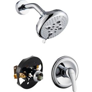 KINSE 5- Inches Shower head, Shower Faucet Set, shower kit with valve and shower headBrass valve and stainless steel kitsWithout tub spout (Chrome)