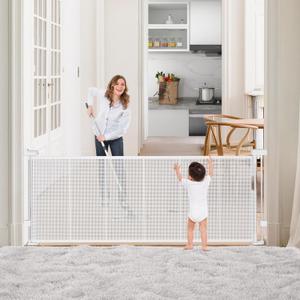 Retractable Baby Gates, Extra Wide Gate for Stairs, Extra Long Child Gates for Large Openings, Mesh Baby Gate, Dog Gate for Doorways, Expandable Gates (White, 33" Tall x 120" Wide)
