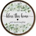 BIWSHA Sage Green Bless This Home Sign Wall Art Decor, Christian Prayer Eucalyptus Round Wooden Wall Hanging Room Door Decor Gifts for Women Bedroom Living Room Home, 10 Inch Diameter