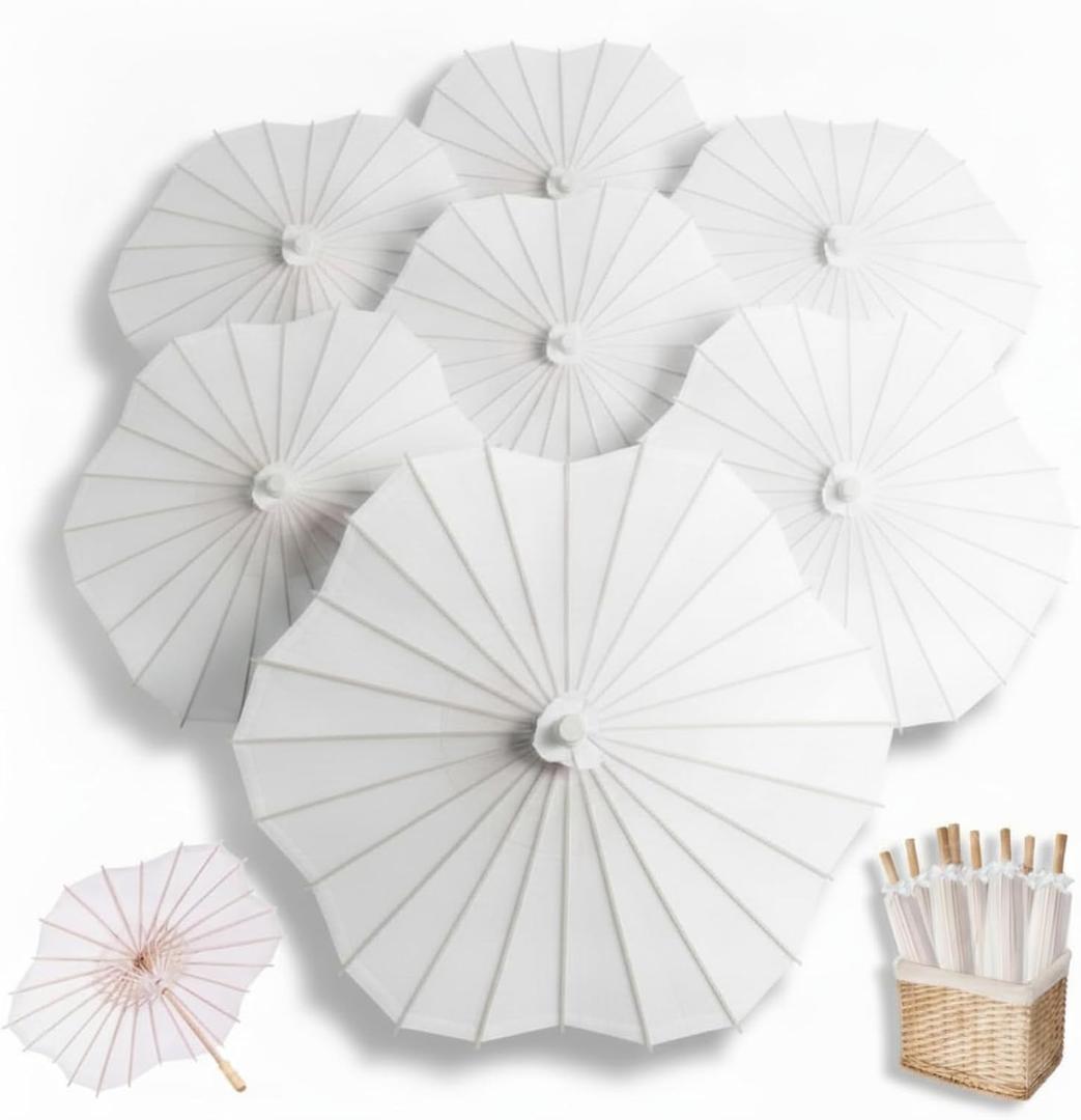 White Paper Umbrellas for Wedding, 33 Inch Large Wedding Parasols Oiled Chinese and Japanese Style DIY Painting Parasols for Bridal Party Photography Props Decor