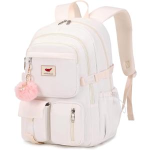 LXYGD Laptop Backpack 15.6 Inch Kids Elementary Middle High School Bag College Backpacks Anti Theft Travel Back Pack Large Bookbags for Teens Girls Women Students (Off-white)