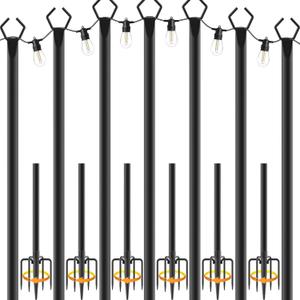 NUERPO 7 Pack String Light Poles,Metal Poles for Hanging Outdoor Light Strings,7 Pack 10 FT Light Poles Stand for Outside Garden,Patio,Wedding,Backyard,Deck,Party