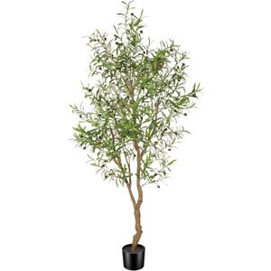 7ft Faux Olive Tree - Fake Potted Olive Silk Tree with Planter Natural Olive Branches and Realistic Leaves Artificial Tree for Home House Office Decor Indoor