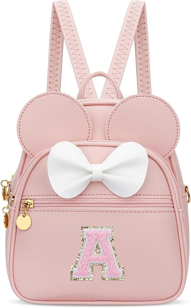 KKXIU Girls Initial Bowknot Cute Mini Backpack for Toddler, Travel Small Girl Backpacks, Personalized Birthday Gifts for Little Girls and Kids(A, Pink)
