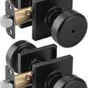 NCSEN 2 Pack Black Interior Door Knobs for Bath & Bed, Pismo Doorknob Turn Lock with Square Rosette, Heavy Duty Privacy Door Knob with Lock (Matte Black)