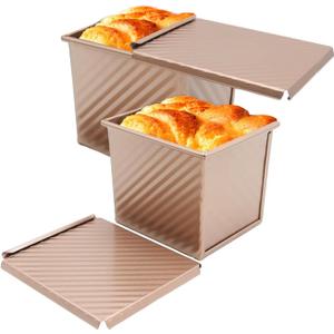 2Pcs Nonstick Square Loaf Pan With Lid, 4.53 x 3.94 x 4.33inch Mini Square Toast Box for Home Baking, Mini Cube Toast Box Ideal Baking Set Gift for Bread Lover(250g)