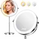 Makeup Mirror with Lights, 1x/20x 360 Rotation Vanity Mirror, Brightness Adjustable Lighted Makeup Mirror with Magnification, 5000 mAh Rechargeable Double Sided Mirror with 3 Colors, Gift for Women (Chrome)