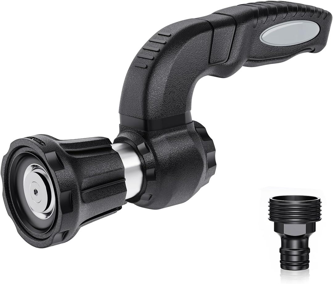 ESOW High Pressure Fireman Style Hose Nozzle, Heavy Duty Fire Hose Sprayer Nozzle with Ergonomic Independent Grip Design, Adjustable Water Flow for Showering Pet, Washing Car, Cleaning (4.13 x 9.06 inches)