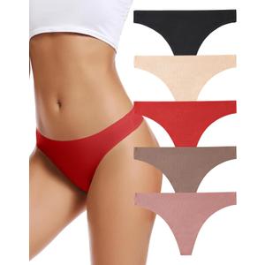 voenxe Seamless Women Underwear Thongs,No Show Ladies Thong,No Line Workout Breathable Comfortable Panties,Soft Undies,5-Pack (Small, I-5 Pack Coffee)