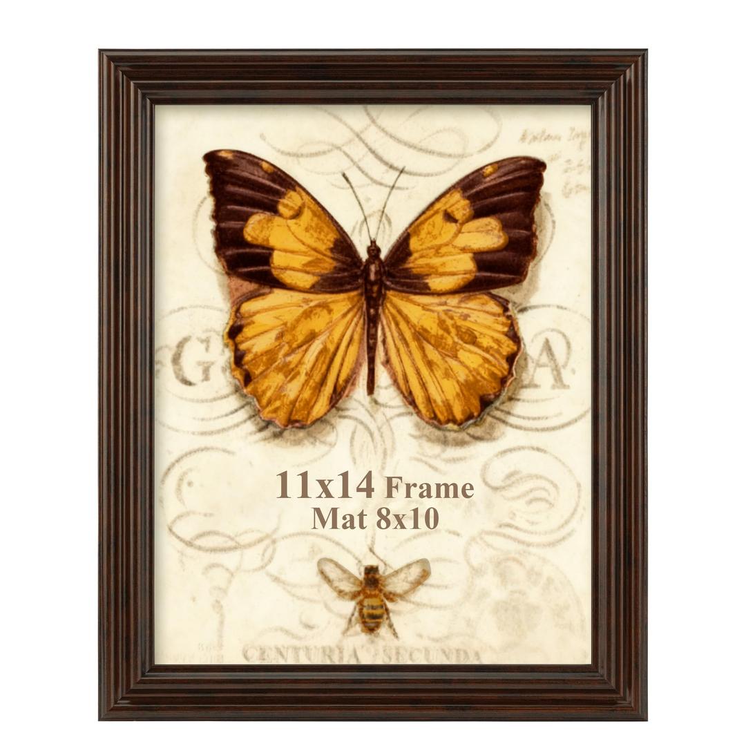 Splinterix 11x14 picture frame, Photo Frame for Wall or Tabletop Display, Ornate Vintage 11 x 14 Picture Frames with Real Glass, Display Poster 8x10 with Mat or 11x14 without Mat for Antique Dco, Brown, 1 Pack
