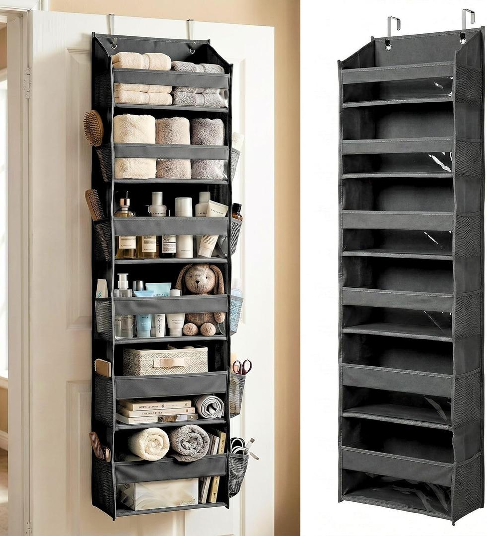 2 x HOMELUX THEORY UPGRADED 6 Tiers Over The Door Organizer Hanging - 100D EXTRA THICK & 50lbs HUGE CAPACITY, 12 Side Mesh Pockets Over The Door Shoe Organizer, Hanging Closet Organizer (Dark Gray, 1pc)