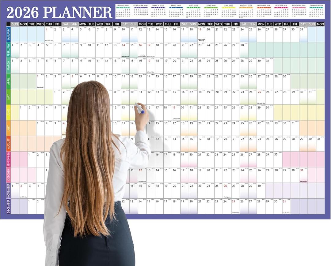 gisgfim 55 x 37in 2026 Jumbo Oversized Wall Calendar Colorful Wet & Dry Erase Laminated 12 Month Annual Yearly Personalized Extra Large Wall Planner for School Home Office Planning (Cut into 3pcs)