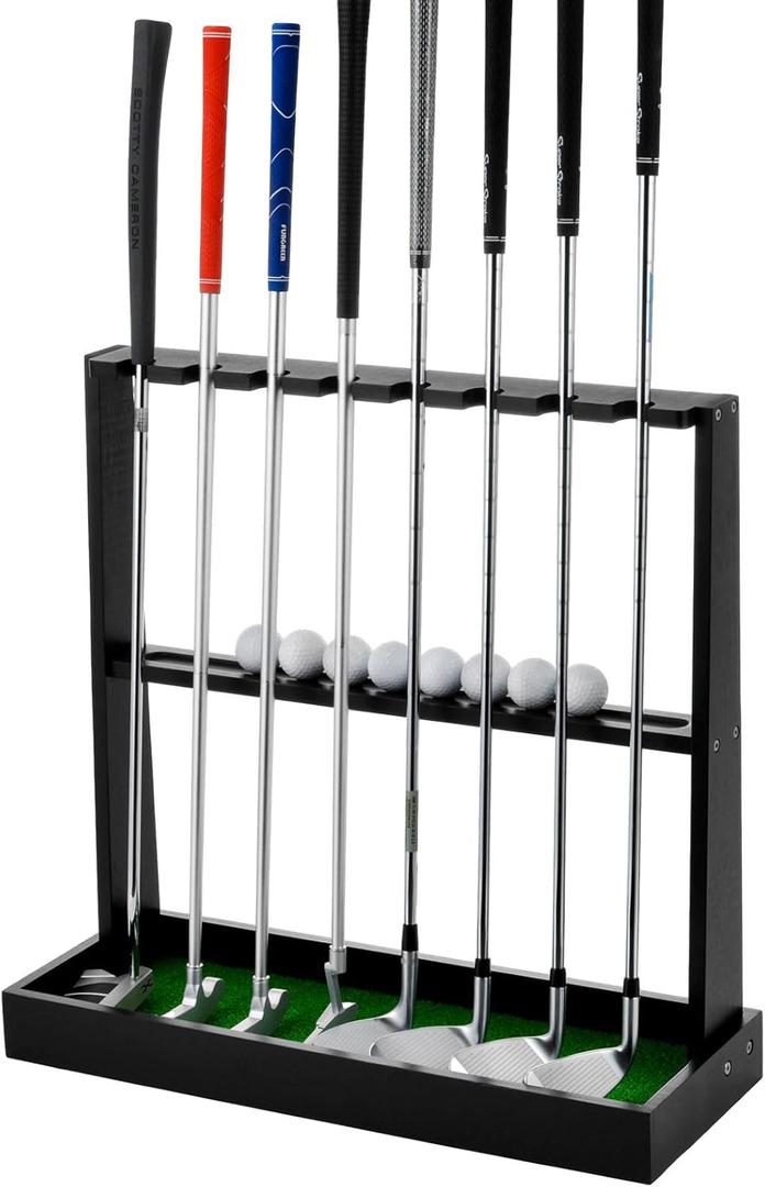 XCSOURCE Wooden Golf Putter Stand, Golf Club Holder Stand Floor Display Rack, Golf Club Rack for 8 Clubs and 12 Balls Storage, Golf Club Organizer for Indoor Home Office Club Simulator