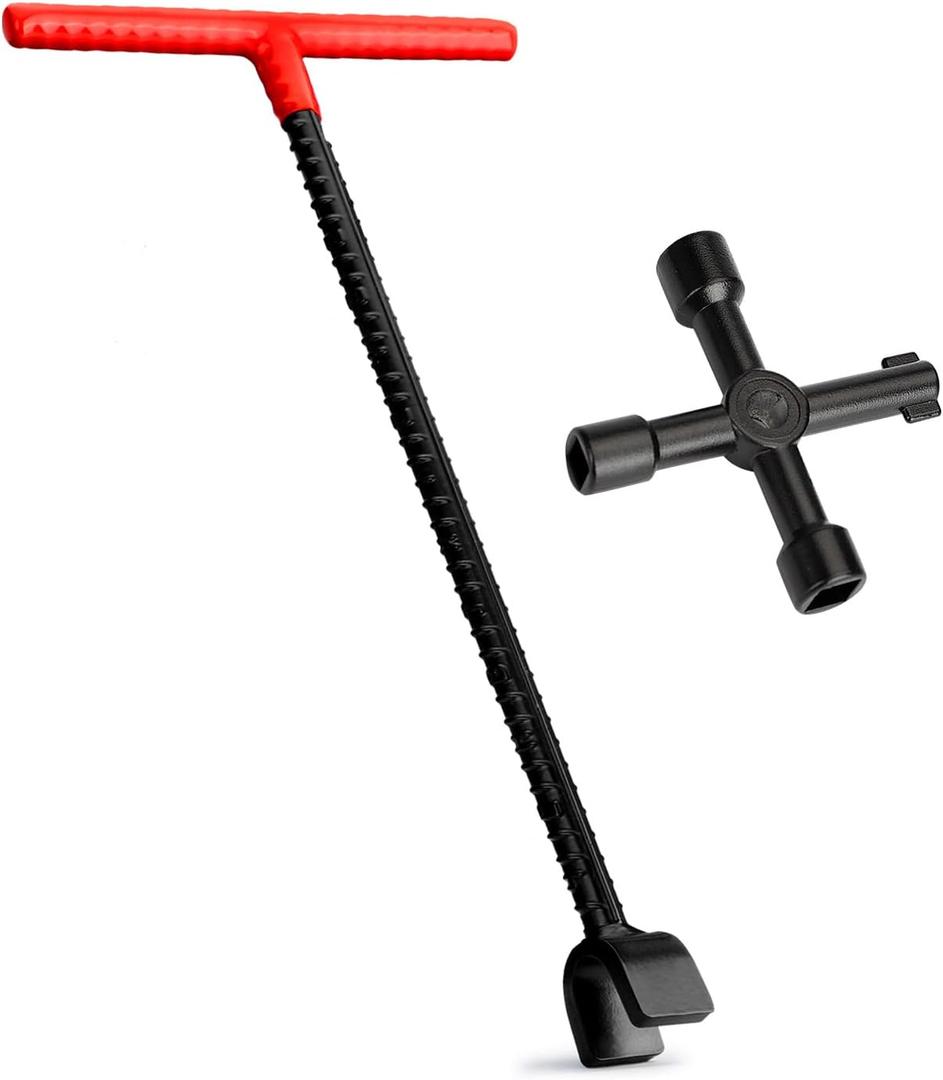 Eapele Water Meter Key 16 inch Enforced Steel T-Handle With 4-way Multi-Functional Universal Cross Key