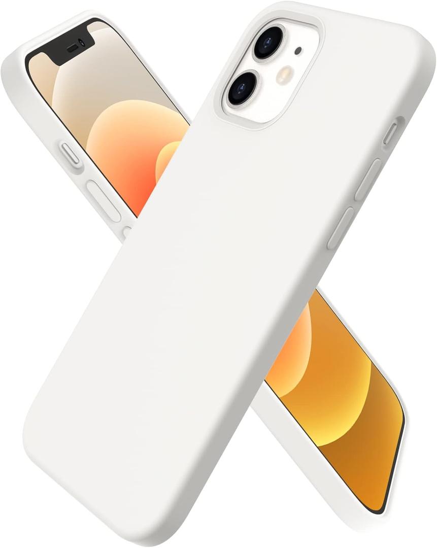 ORNARTO Compatible with iPhone 12 Case, Compatible with iPhone 12 Pro Case, Slim Liquid Silicone 3 Layers Full Covered Soft Gel Rubber Phone Case Cover 6.1 inch-White
