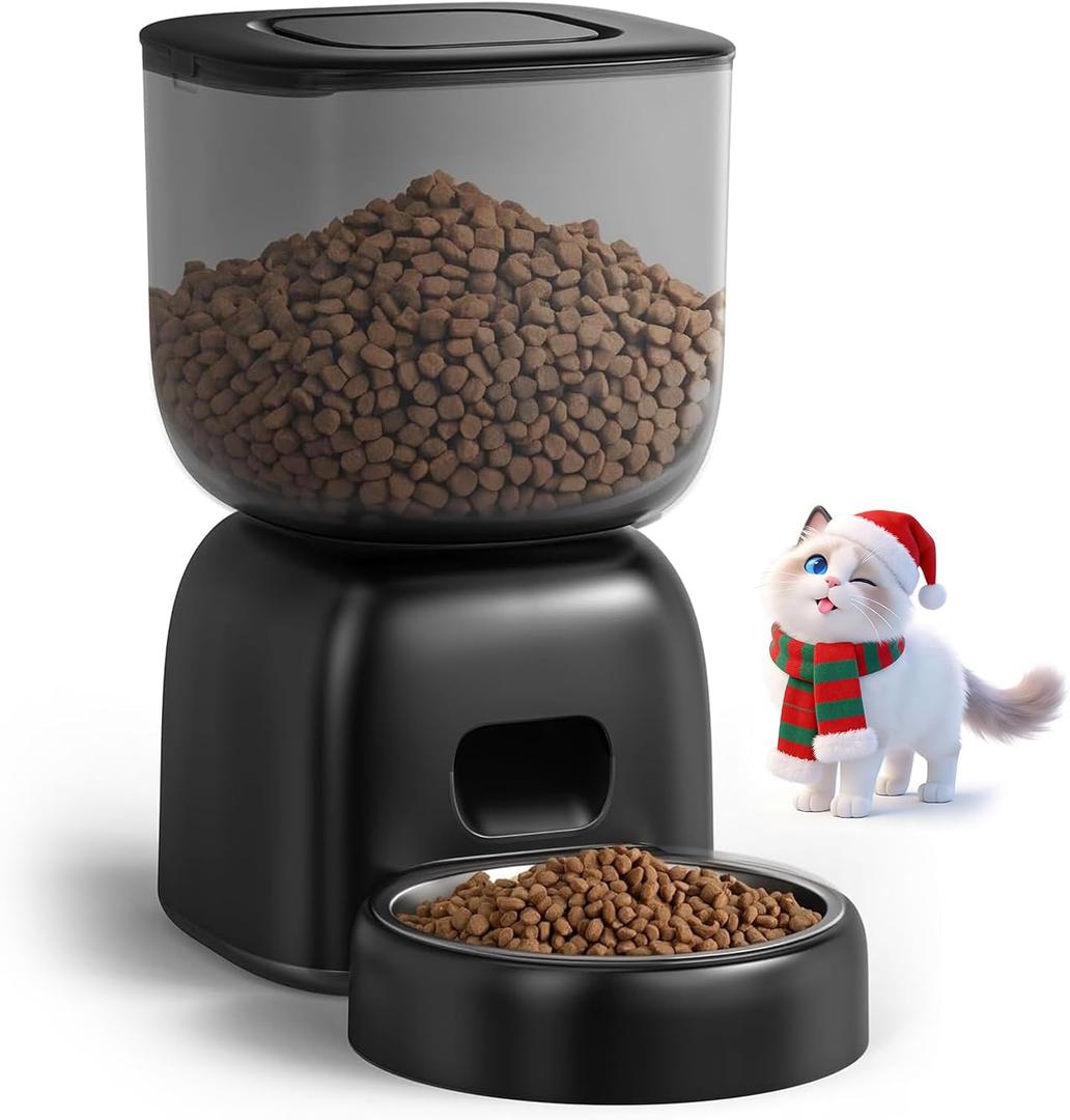 Automatic Cat Feeder, 3L Cat Food Dispenser Battery-Operated with 180-Day Battery Life, Timed Pet Feeder for Cats and Dogs, Desiccant Bag, Programmable Portion Control, 10s Voice Recorder