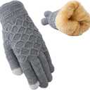 Yookat Winter Warm Touch Screen Gloves Womens Thermal Cable Knitted Fleece Lined Thick Winter Gloves for Cold Weather