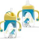 hahaland Sippy Cup for 6+ Month Old - 2 in 1 Spout & Straw Sippy Cups for Toddlers 1-3 No Spill Transition Weighted Straw Toddler Cups - 1 Cup with 2 Nipples