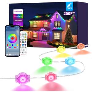 200FT Permanent Outdoor Lights for House, 2025 Smart RGB LED Outside Eaves Lights with APP Remote Control, IP67 Waterproof Outdoor Lighting Decor for Christmas Holiday, Halloween, Roof, Party, Daily