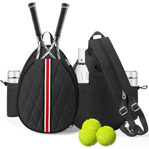 Tennis Bags Holds 2 Rackets for Women & Men, Tennis Backpack Crossbody & Shoulder Racket Bag, Insulated Pocket, Pickleball Bags for Women, Men and Youth (Black)