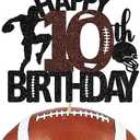 Tivurcia American Football Happy 10th Birthday Cake Topper, Glitter Touchdown Football Sports Theme 10 Years Old Birthday Party Decorations Supplies for Boy